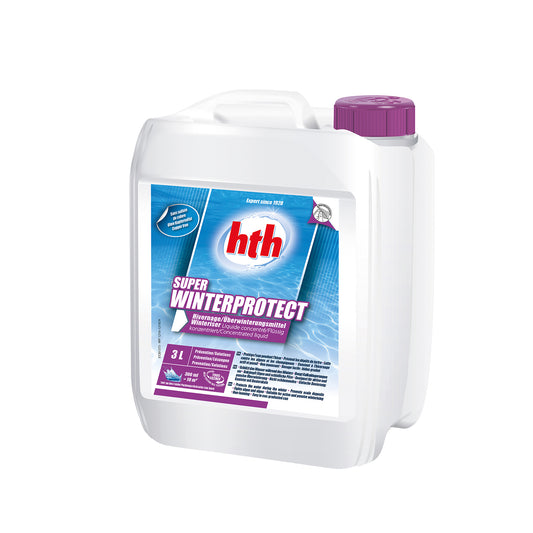 Container of 3ltr winterprotect liquid by hth. White container, blue and purple label with purple lid. 