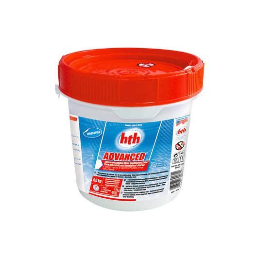 Red, white and blue tub of hth advanced chlorine tablets 4.5kg